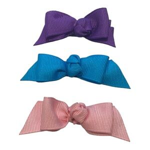 Boutique Hair Bow Trio – Purple, Blue & Pink | Kids Accessory Set